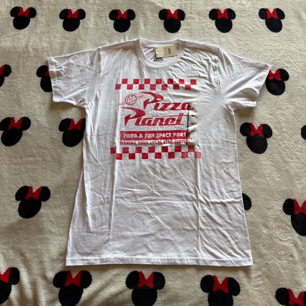 Disney Pixar Toy Story Pizza Planet T-Shirt White Red Graphic Med. NWT - AD1638
